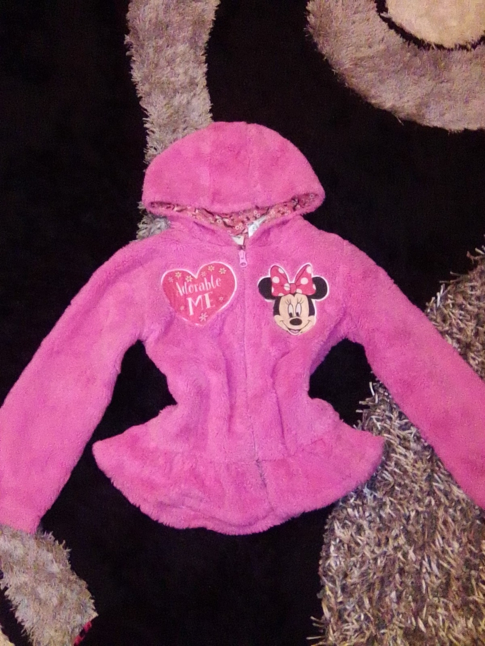 Disney Girls Pink Minnie Mouse Fuzzy Hooded Zip-Up Jacket